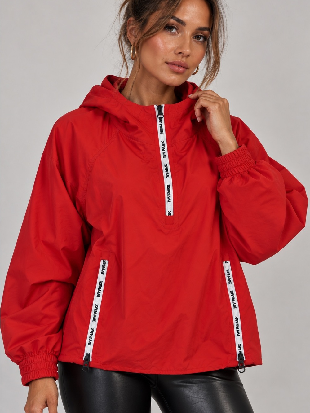 IVY PARK Red Hooded Ski Anorak Jacket with Logo Details Sz Large